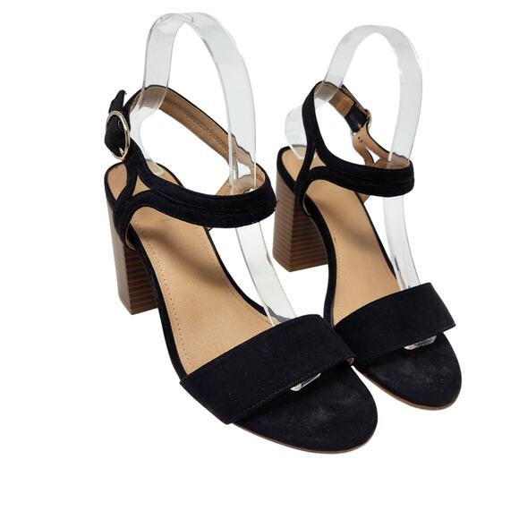 Loft Faux Suede Block Heels Sandal Adjustable Ankle Strap Black Size 7 M - Picture 5 of 12
